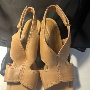 Clarks Tan Sandals with Suede Finish and Buckle Closure